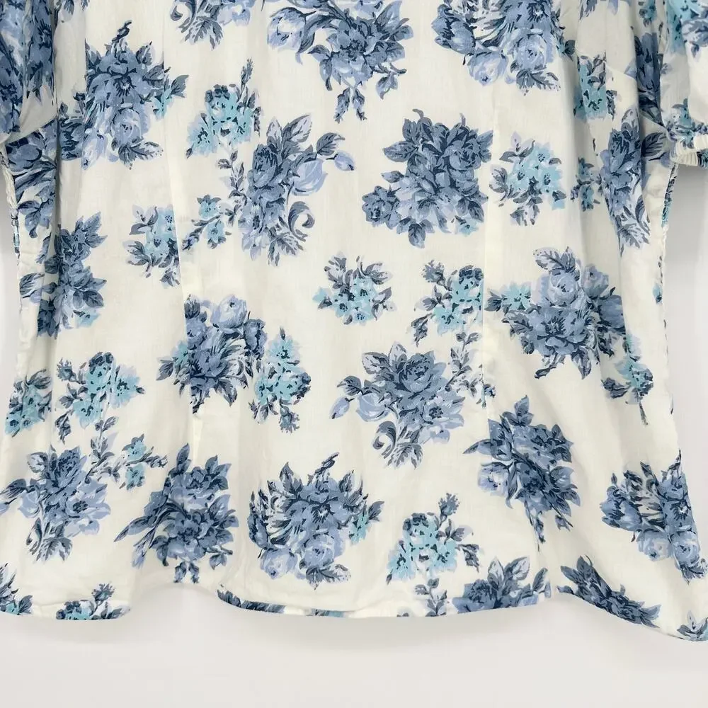 Ivy City Co Odette Blouse Floral Short Puff Sleeve Crew Neck Smocked Top Cotton